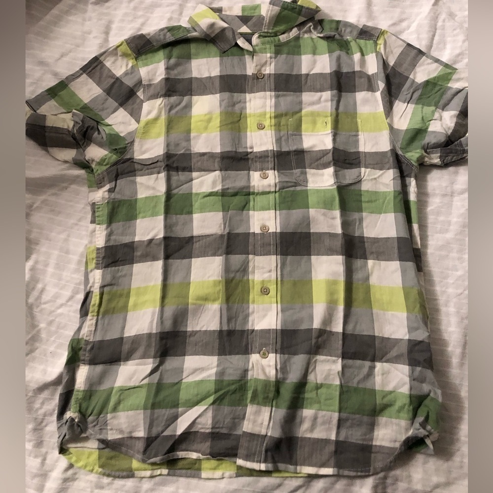 The North Face Shirt Mens Medium Green Plaid Short Sleeve Button Down
